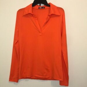 Thanth Orange Plunge V Neck Shirt with Collar